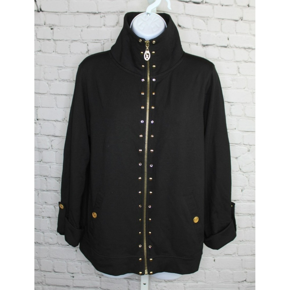 Christine Alexander Long Sleeve Jacket Women Large Black Zip Up Rhinestone EUC